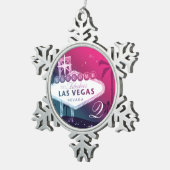 Las Vegas Wedding Monogram Keepake Schneeflocken Zinn-Ornament (Rechts)