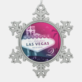 Las Vegas Wedding Monogram Keepake Schneeflocken Zinn-Ornament