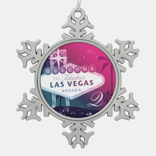 Las Vegas Wedding Monogram Keepake Schneeflocken Zinn-Ornament (Vorderseite)