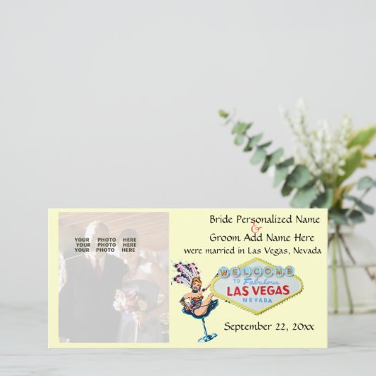 Las Vegas Wedding Newlyweds Ankündigung (Stehend Vorderseite)