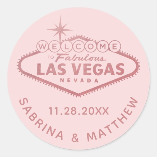 Las Vegas Wedding Rose Gold Pink Runder Aufkleber (Vorderseite)