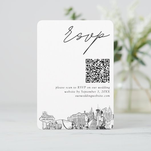 Las Vegas Wedding RSVP QR Code Small Begleitkarte (Stehend Vorderseite)