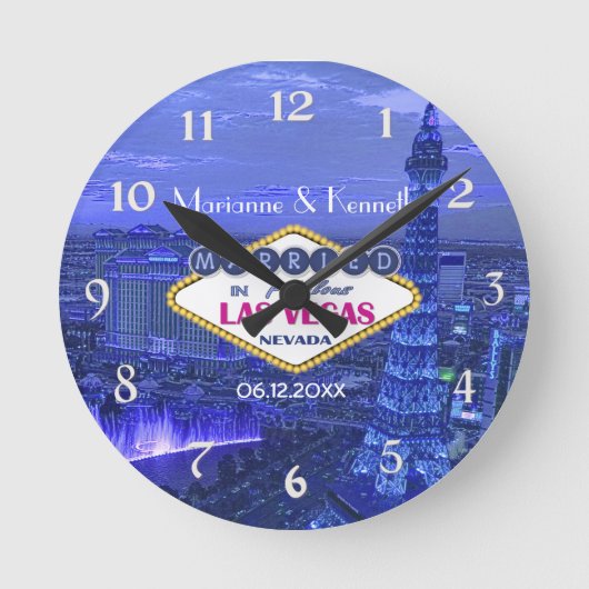 Las Vegas Wedding Runde Wanduhr (Vorderseite)