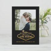 Las Vegas Wedding Sign Black Gold Foto Save The Date (Stehend Vorderseite)