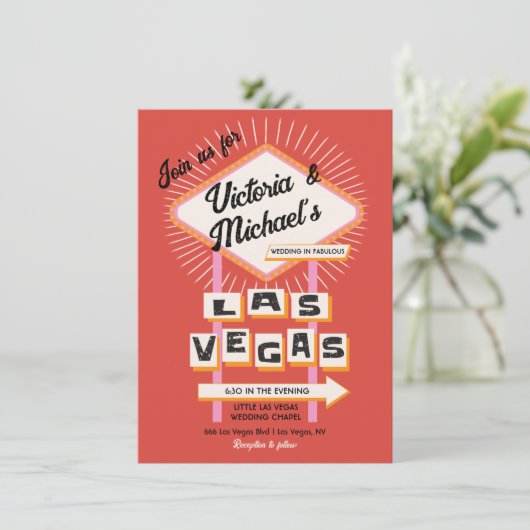 Las Vegas Wedding Sign Mod Retro Einladung (Stehend Vorderseite)