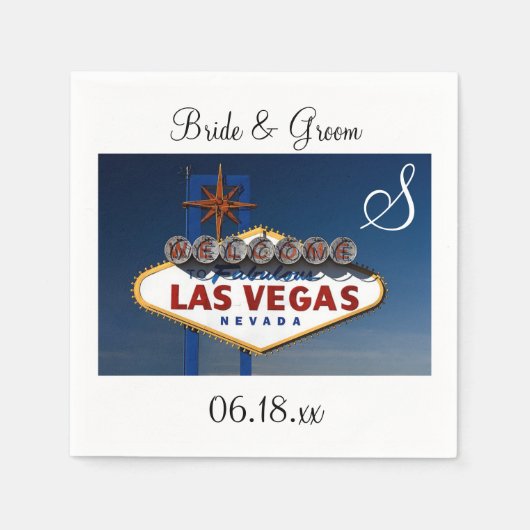 Las Vegas Wedding Theme Monogram Date Couple Names Serviette (Vorderseite)