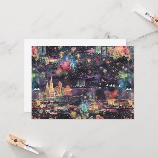 Las Vegas Weihnachten & Neues Jahr in Wasserfarben Einladung (Vorderseite/Rückseite Beispiel)