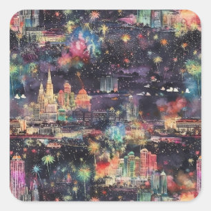 Las Vegas Weihnachten & Neues Jahr in Wasserfarben Quadratischer Aufkleber