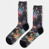 Las Vegas Weihnachten & Neues Jahr in Wasserfarben Socken (Linkes Detail)