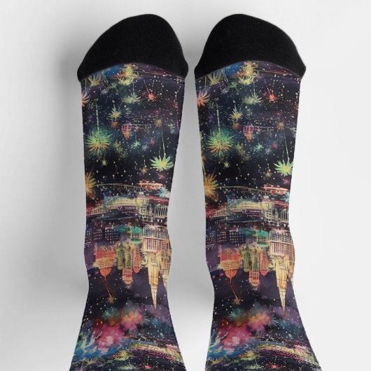 Las Vegas Weihnachten & Neues Jahr in Wasserfarben Socken (Oben)