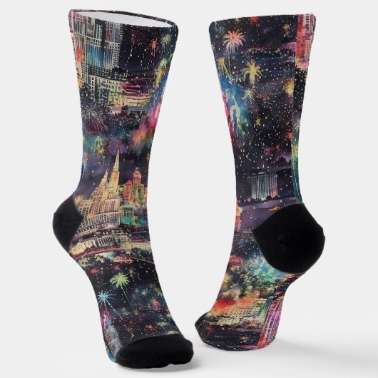 Las Vegas Weihnachten & Neues Jahr in Wasserfarben Socken (Gewinkelt)