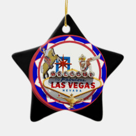 Las Vegas Welcome Sign Red & Blue Poker Chip Keramikornament