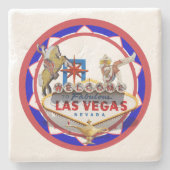 Las Vegas Welcome Sign Red & Blue Poker Chip Steinuntersetzer (Vorderseite)