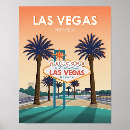 Las Vegas Welcome Sign Sunset Vintage Travel Poster (Vorne)