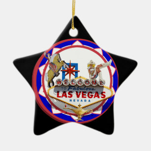 Las Vegas Willkommensschild Roter und Blauer Poker Keramikornament