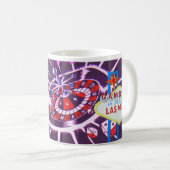 Las Vegas-Zeichen mit Kasino-Würfeln und Rouletten Kaffeetasse (VorderseiteRechts)