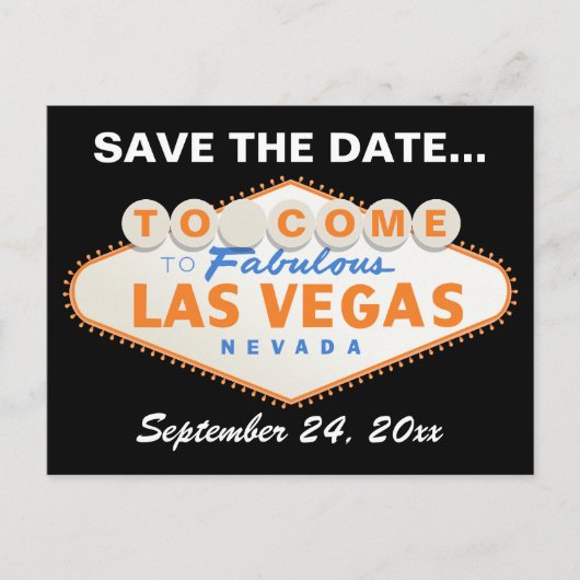 Las Vegas Zeichen orange, schwarze Hochzeit Speich Ankündigungspostkarte (Vorderseite)