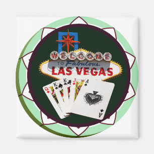 Las Vegas Zeichen und zwei Könige Poker Chip Magnet