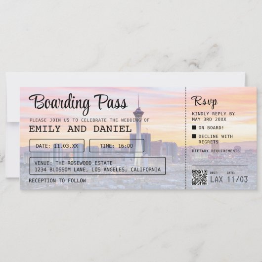 Las Vegas Ziel Boarding Pass Wedding Einladung (Vorderseite)