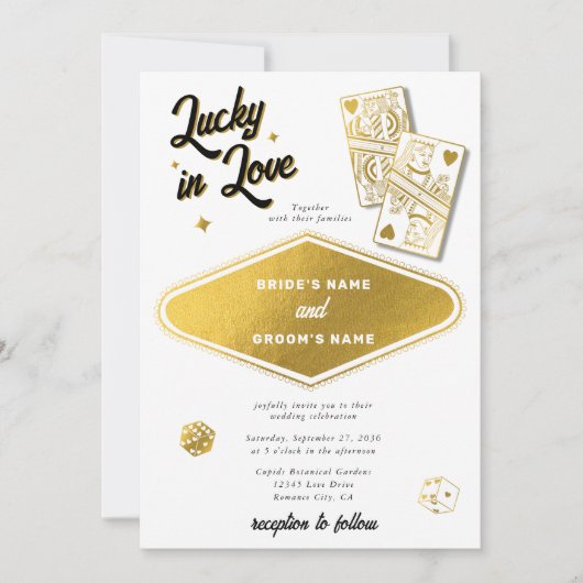 Las Vegas Zielort Casino Hochzeit Lucky in der Lie Einladung (Vorderseite)