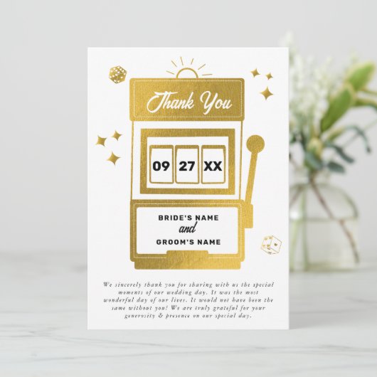 Las Vegas Zielort Casino Spielautomat Hochzeit Dankeskarte (Stehend Vorderseite)