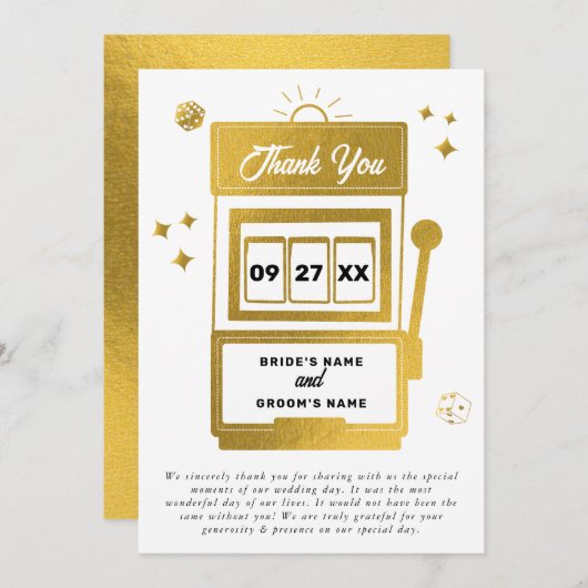 Las Vegas Zielort Casino Spielautomat Hochzeit Dankeskarte (Vorne/Hinten)