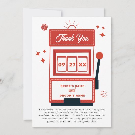 Las Vegas Zielort Casino Spielautomat Hochzeit Dankeskarte (Vorderseite)