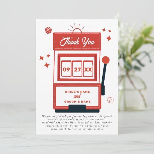 Las Vegas Zielort Casino Spielautomat Hochzeit Dankeskarte (Stehend Vorderseite)