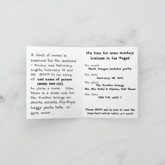 Las- Vegasaffe-Geschäft - das Party des Einladung (Innenseite)