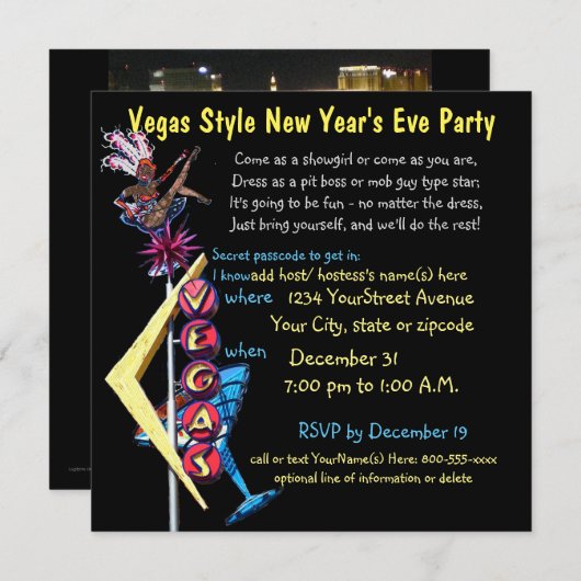 Las- Vegasart neues Year'sEve Party Einladung (Vorne/Hinten)