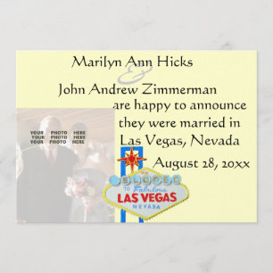 Las- Vegasheirat-Mitteilung mit Hochzeits-Foto Ankündigung