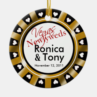 Las- Vegasjungvermählten-Kasino-Chip-Foto Keramik Ornament
