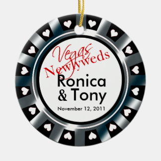 Las- Vegasjungvermählten-Kasino-Chip-Foto Keramik Ornament