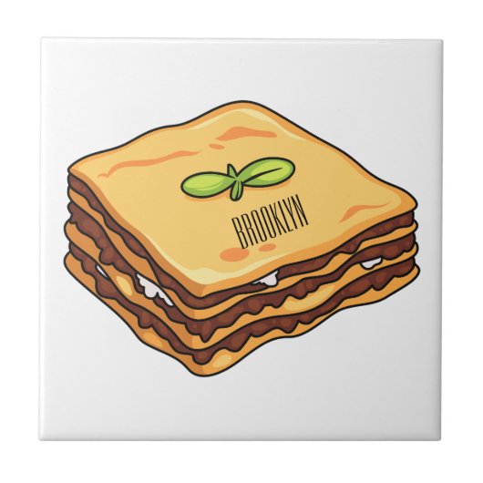 Lasagna Cartoon Illustration Fliese (Vorderseite)
