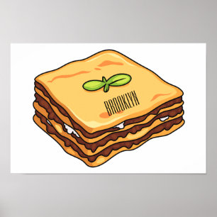 Lasagna Cartoon Illustration Poster