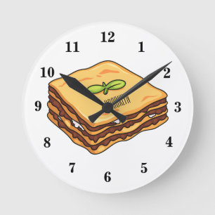 Lasagna Cartoon Illustration Runde Wanduhr