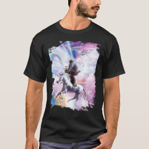 Laser-Augen Weltraumkatze auf Faultier-Einhorn - R T-Shirt