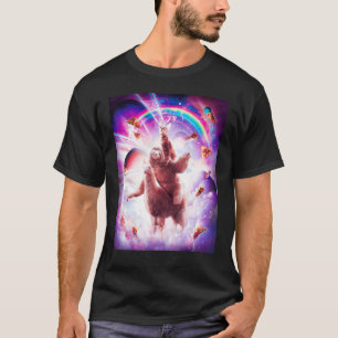 Laser-Augen Weltraumkatze reitet Faultier, Lama -  T-Shirt
