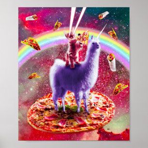 Laser Augen Weltraumkatzenrennen auf Llama Unicorn Poster