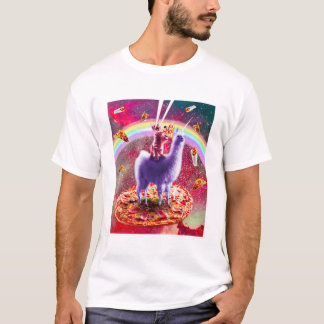 Laser Augen Weltraumkatzenrennen auf Llama Unicorn T-Shirt