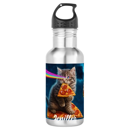 Laser Cat Pizza Party Edelstahlflasche (Vorderseite)