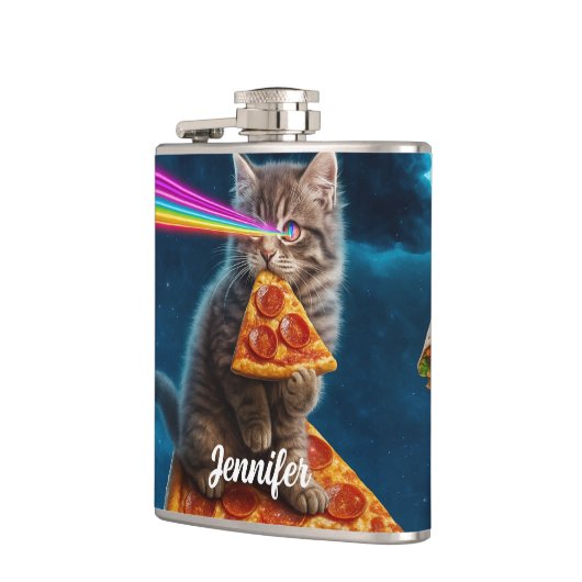 Laser Cat Pizza Party Flachmann (Links)