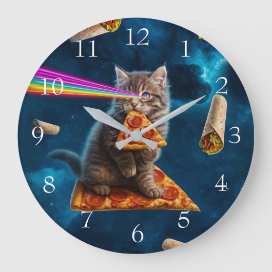 Laser Cat Pizza Party Große Wanduhr (Vorderseite)