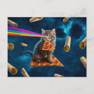 Laser Cat Pizza Party Postkarte