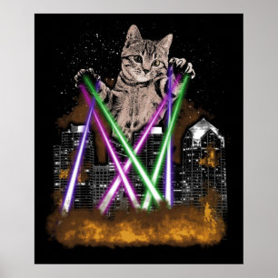 Laser Cat zerstört Stadt mit Pfoten Niedlichen Ado Poster