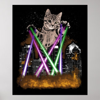 Laser Cat zerstört Stadt mit Pfoten Niedlichen Ado Poster