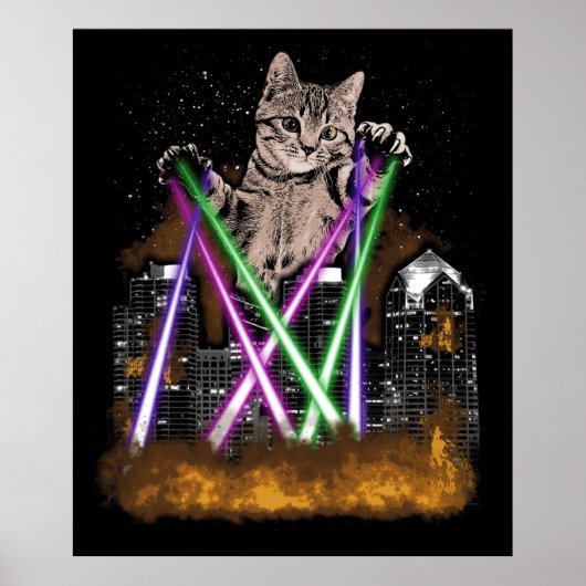 Laser Cat zerstört Stadt mit Pfoten Niedlichen Ado Poster (Vorne)