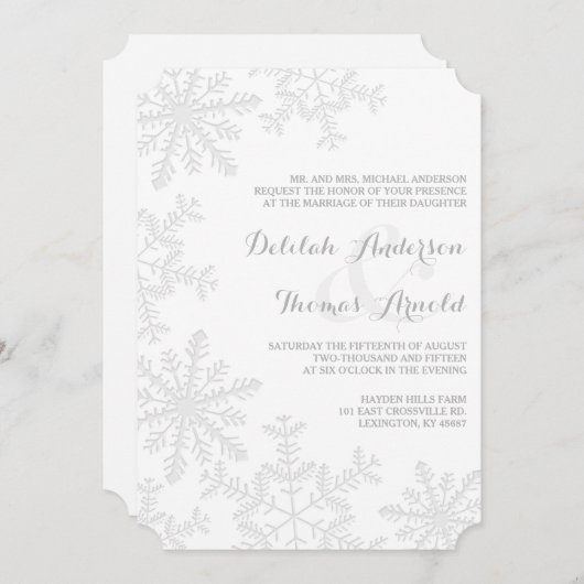 Laser-Cut Schneeflocken Eleganter Winter Hochzeit Einladung (Vorne/Hinten)