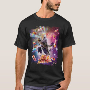 Laser Eye Space Cat auf Dinosaur Kuh Rainbow T Shi T-Shirt