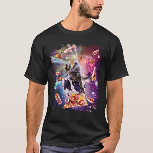 Laser Eye Space Cat auf Dinosaur Kuh Rainbow T Shi T-Shirt (Vorderseite)